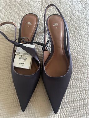 Zara Women's Pointed Slingback Flats in Dark purple blue
